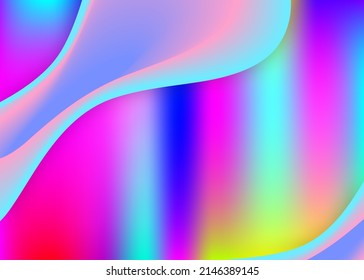 Dinámica fluida. Fondo holográfico en 3d con moderna combinación de moda. Banner mágico, marco de libro. Malla gradiente vívida. Fondo dinámico fluido con formas y elementos líquidos.