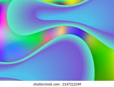 Fluid dynamic. Holographic 3d backdrop with modern trendy blend. Minimal poster, presentation template. Vivid gradient mesh. Fluid dynamic background with liquid shapes and elements.