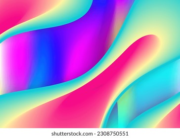 Fluid dynamic. Holographic 3d backdrop with modern trendy blend. Creative cover, flyer design. Vivid gradient mesh. Fluid dynamic background with liquid shapes and elements.
