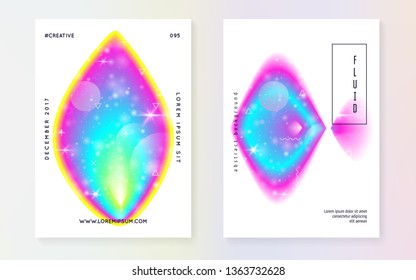 Fluid dynamic. Modern holographic gradient, blur, mesh, blend. Colorful composition. Futuristic background. Cosmic layered hologram. Soft banner. Fluid dynamic with shapes and elements.