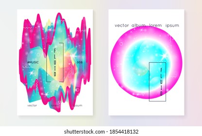 Fluid dynamic. Modern holographic gradient, blur, mesh, blend. Creative layered hologram. Soft book. Neon magazine. Futuristic background. Fluid dynamic with shapes and elements.