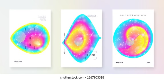 Fluid dynamic. Retro concept. Molecular layered hologram. Soft flyer. Modern holographic gradient, blur, mesh, blend. Futuristic background. Fluid dynamic with shapes and elements.