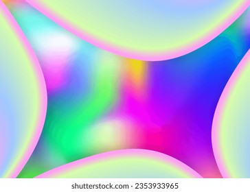 Fluid dynamic. Round card, report layout. Vivid gradient mesh. Holographic 3d backdrop with modern trendy blend. Fluid dynamic background with liquid shapes and elements.