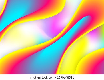 Fluid dynamic. Soft cover, card composition. Vivid gradient mesh. Holographic 3d backdrop with modern trendy blend. Fluid dynamic background with liquid shapes and elements.