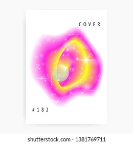 Fluid dynamic. Vibrant layered hologram. Soft certificate. Modern holographic gradient, blur, mesh, blend. Geometric composition. Futuristic background. Fluid dynamic with shapes and elements.
