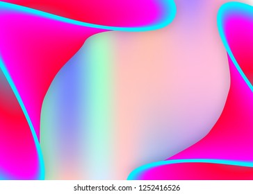 Fluid dynamic. Vivid gradient mesh. Holographic 3d backdrop with modern trendy blend. Neon card, invitation template. Fluid dynamic background with liquid shapes and elements.