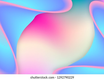 Fluid dynamic. Vivid gradient mesh. Holographic 3d backdrop with modern trendy blend. Molecular magazine, cover frame. Fluid dynamic background with liquid shapes and elements.
