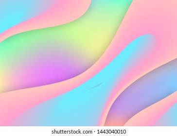 Fluid dynamic. Vivid gradient mesh. Minimalist card, presentation design. Holographic 3d backdrop with modern trendy blend. Fluid dynamic background with liquid shapes and elements.