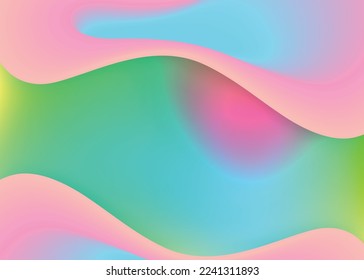 Fluid dynamic. Vivid gradient mesh. Holographic 3d backdrop with modern trendy blend. Round certificate, magazine layout. Fluid dynamic background with liquid shapes and elements.