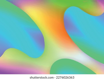 Fluid dynamic. Vivid gradient mesh. Psychedelic magazine, poster layout. Holographic 3d backdrop with modern trendy blend. Fluid dynamic background with liquid shapes and elements.