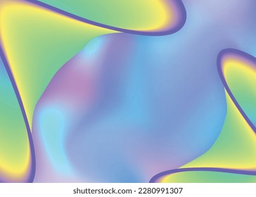 Fluid dynamic. Vivid gradient mesh. Round wallpaper, presentation frame. Holographic 3d backdrop with modern trendy blend. Fluid dynamic background with liquid shapes and elements.