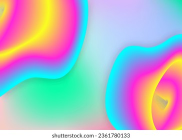 Fluid dynamic. Vivid gradient mesh. Holographic 3d backdrop with modern trendy blend. Soft cover, presentation template. Fluid dynamic background with liquid shapes and elements.