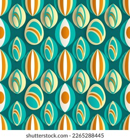 Fluid Easter Egg Shapes Seamless Teal Background. Happy Easter Day Concept.