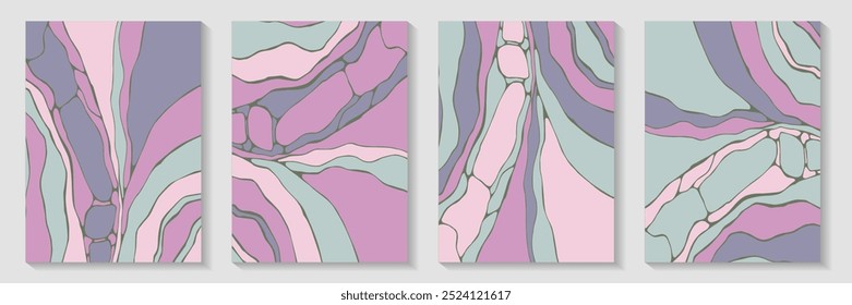 Fluid ebru pattern backdrop template vector set. Trendy posters. Marbling wave postcard front page layouts. Graphic color backgrounds. Contemporary publication backgrounds.