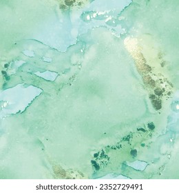 Fluid Elegant Glitter. Foil Marble Watercolor. Copper Water Color Watercolor. Green Water Color Marble. Blue Oriental Background. Gold Ink Paint. Golden Alcohol Ink Canvas. Luxury Seamless Template.