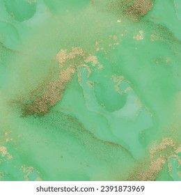 Fluid Elegant Repeat. Marble Foil Water Color. Foil Abstract Background. Gold Art Paint. Luxury Seamless Template. Yellow Vector Ink Marble. Metal Alcohol Ink Background. Green Marble Watercolor.