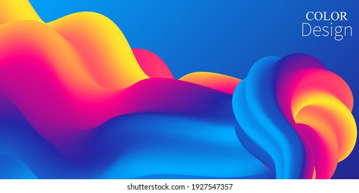 Fluid flow background. Fluid wave pattern. Summer poster. Colorful gradient. Abstract cover. Liquid wave. Vibrant color.