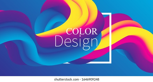  Forma fluida. Flujo abstracto. Afiche de moda. Degradado futurista colorido. Fondo geométrico. Banner de líquido 3d.