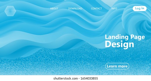 Fluid flow. Landing page. Blue wave. Trendy abstract cover. Futuristic design poster. Colorful gradient. Vector illustration. Fluid shape.