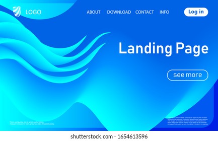 Fluid flow. Landing page. Blue wave. Trendy abstract cover. Futuristic design poster. Colorful gradient. Vector illustration. Fluid shape.