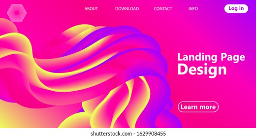 Fluid flow. Landing page. Colorful geometric background. Trendy abstract cover. Futuristic design poster. Colorful gradient. Vector illustration. Fluid shape.