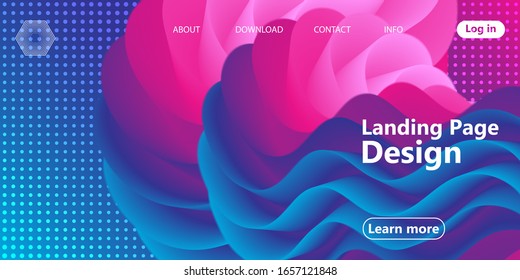 Fluid flow. Landing page. Colorful geometric background. Trendy abstract cover. Futuristic design poster. Colorful gradient. Vector illustration. Fluid shape.