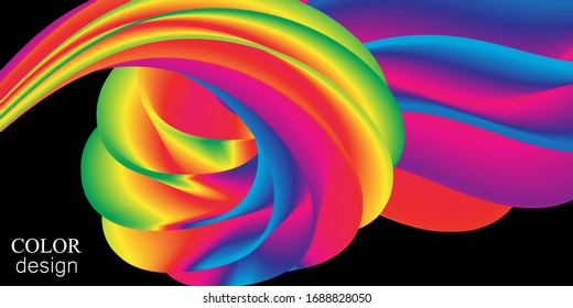 Fluid Flow. Rainbow Background. Fluid Shapes. Wave Pattern. Summer Poster. Colorful Gradient. Flow Shape. Abstract Cover. Rainbow Color. Vector Illustration. Fluid Flow.