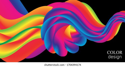 Fluid Flow. Rainbow Background. Fluid Shapes. Wave Pattern. Summer Poster. Colorful Gradient. Flow Shape. Abstract Cover. Rainbow Color. Vector Illustration. Fluid Flow.