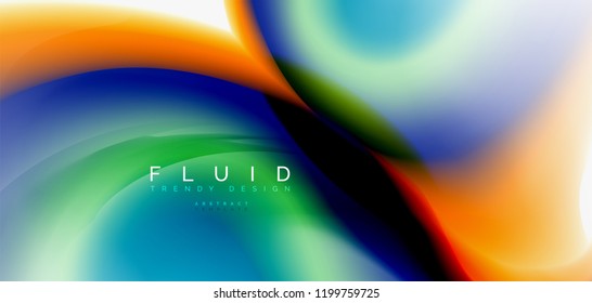 Fluid flowing wave abstract background, vector techno design