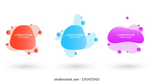 Fluid frame isolated on white background. Set of abstract liquid shapes, colorful elements, gradient waves with geometric lines, dynamical forms. Vector flat design for banners, flyers, business cards