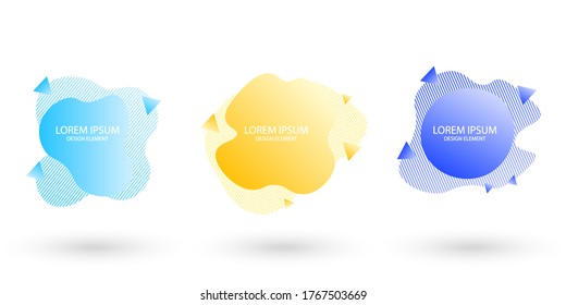 Fluid frame isolated on white background. Set of abstract liquid shapes, colorful elements, gradient waves with geometric lines, dynamical forms. Vector flat design for banner, flyer, business card.