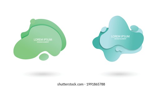 Marco fluido aislado sobre fondo blanco. Conjunto de formas líquidas abstractas, elementos coloridos, ondas degradadas con líneas geométricas, formas dinámicas. Diseño plano vectorial para banner, volante, tarjeta de visita.