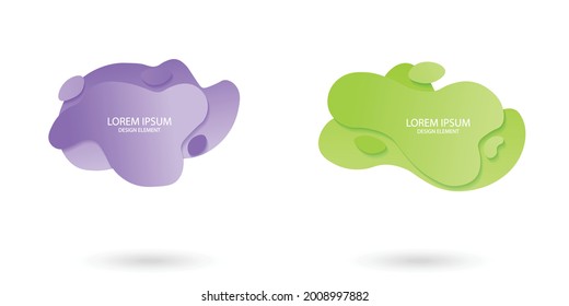 Marco fluido aislado sobre fondo blanco. Conjunto de formas líquidas abstractas, elementos coloridos, ondas degradadas con líneas geométricas, formas dinámicas. Diseño plano vectorial para banner, volante, tarjeta de visita.