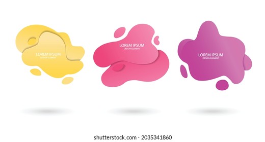 Fluid frame isolated on white background. Set of abstract liquid shapes, colorful elements, gradient waves with geometric lines, dynamical forms. Vector flat design for banner, flyer, business card.