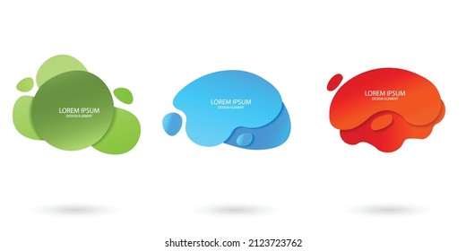 Fluid frame isolated on white background. Set of abstract liquid shapes, colorful elements, gradient waves with geometric lines, dynamical forms. Vector flat design for banner, flyer, business card.