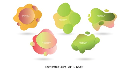 Fluid frame isolated on white background. Set of abstract liquid shapes, colorful elements, gradient waves with geometric lines, dynamical forms. Vector flat design for banner, flyer, business card.