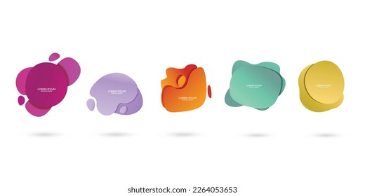 Fluid frame isolated on white background. Set of abstract liquid shapes, colorful elements, gradient waves with geometric lines, dynamical forms. Vector flat design for banner, flyer, business card.
