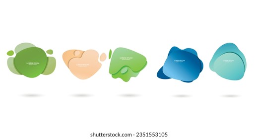 Fluid frame isolated on white background. Set of abstract liquid shapes, colorful elements, gradient waves with geometric lines, dynamical forms. Vector flat design for banner, flyer, business card.