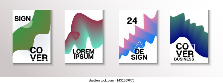 Fluid Funky Vector Cover Design Set. Retro Shapes Cover Design Background. Glam Brochure, Annual Report Fluid Pattern. Dynamic Music Magazine Template. Minimal Paper Futurist Pastel Layout