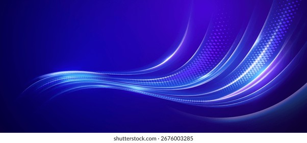 Fluid, glowing light streaks on a dark blue background