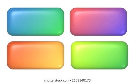 Fluid gradient 3d buttons set. Rectangular realistic empty badges collection