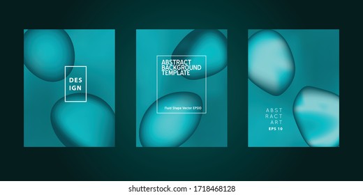 Fluid gradient abstract vector posters set. Modern liquid turquoise dynamic shapes overlay. Template for design covers, presentation, invitation, flyers, posters, business cards and social media.