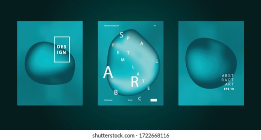 Fluid gradient abstract vector posters set.Modern liquid turquoise dynamic shapes overlay.Template for design covers,presentation,invitation,flyers, posters,business cards and social media.