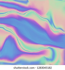 Fluid gradient background design. Futuristic liquid abstract colorful wallpaper.Holographic texture in blue pink green colors . Holographic color wrinkled foil. Holographic rainbow foil abstract