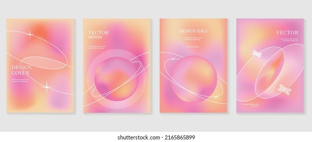 Fluid gradient background vector. Cute and minimal style posters with pink color, circle shapes, star, planet. Modern gradient wallpaper design for social media, idol poster, banner, flyer.