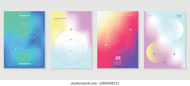 Fluid gradient background vector. Cute and minimal style posters with colorful, geometric shapes, star, halftone and liquid color. Modern wallpaper design for social media, idol poster, banner, flyer.