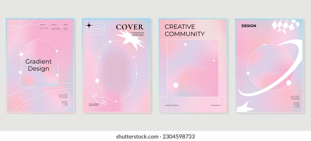 Fluid gradient background vector. Cute and minimal style posters with colorful, geometric shapes, stars and liquid color. Modern wallpaper design for social media, idol poster, banner, flyer.