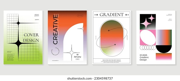 Fluid gradient background vector. Cute and minimal style posters with colorful, geometric shapes, halftone and liquid color. Modern wallpaper design for social media, idol poster, banner, flyer.