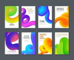 Fluid Gradient Blend Curve. Abstract Poster Design, Creative Colorful Blends Curved Line On Golden Rectangle Vector Background. Dynamic Wavy Multicolored Lines Flyers Set. Minimalistic Cover