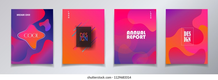 Fluid gradient color abstract brochure cover set. Colorful dynamic floating bubbles shapes, hipster style. Trendy minimal futuristic design. Concept Business, Data analysis process 3d Annual report IP